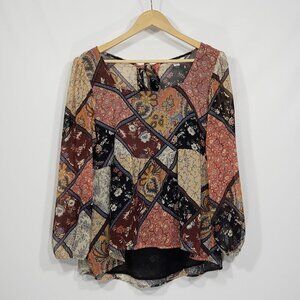 American Eagle  Floral Patchwork Print  Flowy Babydoll Blouse  Women's Medium